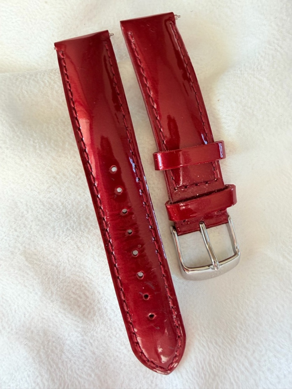 Michele 18mm Summer Red Shimmering Patent Leather Watch Strap w/Stainless Buckle